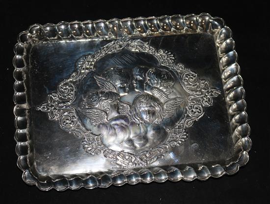 An Edwardian silver Reynolds Angels dressing table tray, Birmingham, 1905, 160 grams.